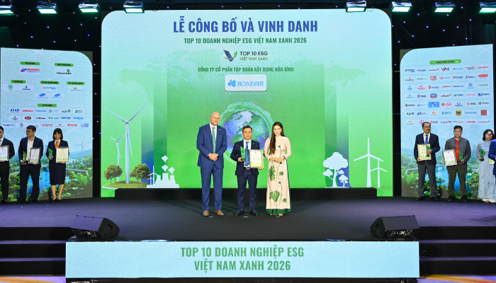 Hòa Bình được xướng tên tại “Lễ công bố và vinh danh Doanh nghiệp ESG Việt Nam Xanh 2026”